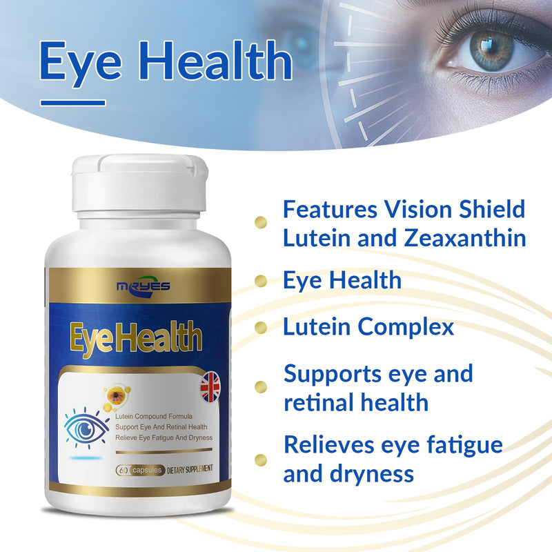 Lutein 20 mg with Zeaxanthin, Bilberry Extract, Vitamins E 60 Capsules | Supports Macular Pigment and Eye Health, Relieves Eye Fatigue for Men and Women Dietary Supplements, Gluten Free, Non-GMO 60 Count (Pack of 1)
