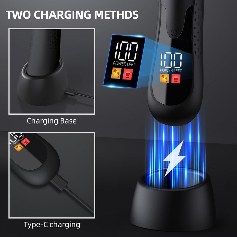 [Australia] - Groin Hair Trimmer - Electric Manscape Trimmer for Men, Waterproof Ball Trimmer for Pubic/Body/Groin Grooming with Ceramic Blade, LED Light, Charging Base Black 