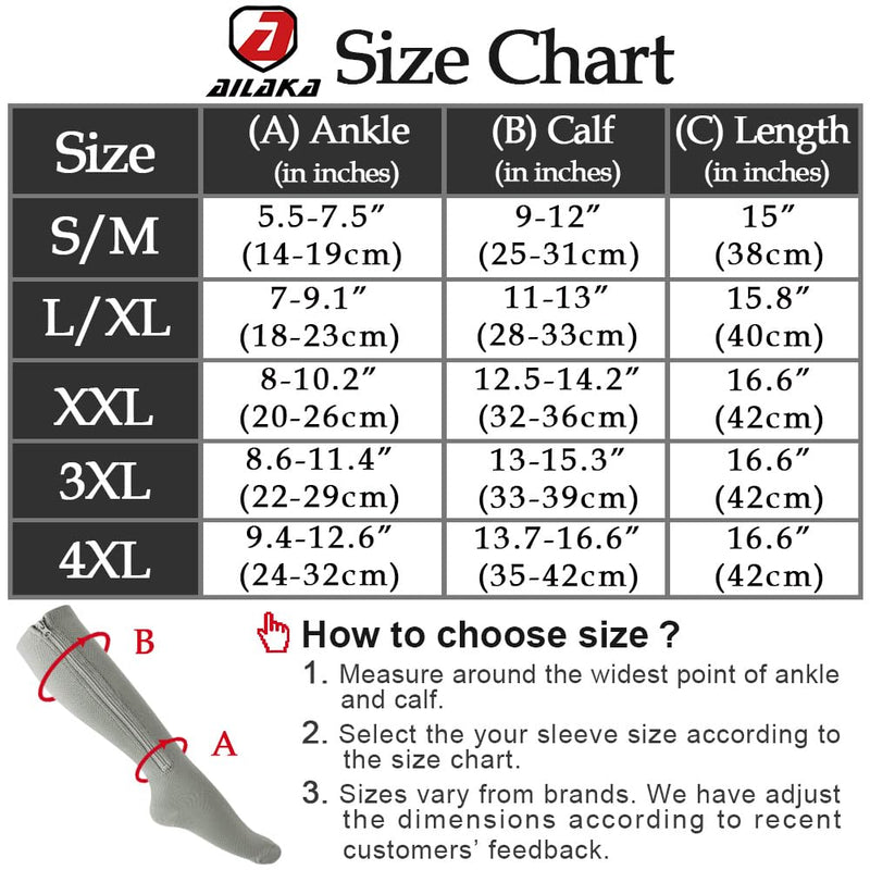 [Australia] - Ailaka Compression Socks with Zip, 15-20 mmHg Support Stockings with Zip for Men and Women Medical Compression Socks for Varicose Veins and Swollen Legs 4X-Large (1 Pair) Grey 
