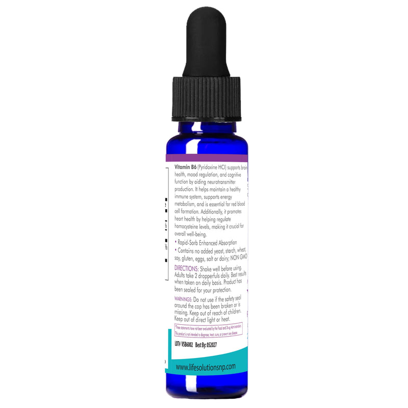 Life Solutions Vitamin B6 Pyridoxine HCI Liquid Dropper, 25mg, 2oz | B Vitamins Supplement, Essential B6 Supplement, Metabolism, Energy, Nervous System Support