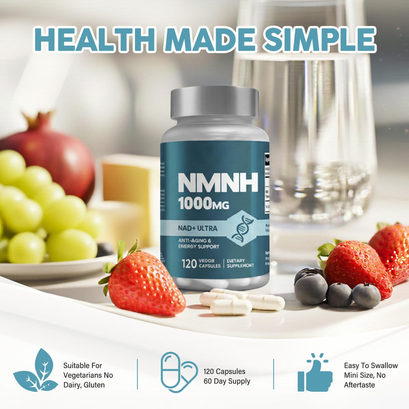 NMNH Capsules, Ultra Strength NMNH Supplement for Healthy Cellular, Aging, Energy & Healthy Aging, Non-GMO, Gluten-Free, 120 Count (Pack of 1) 120 count (Pack of 1)