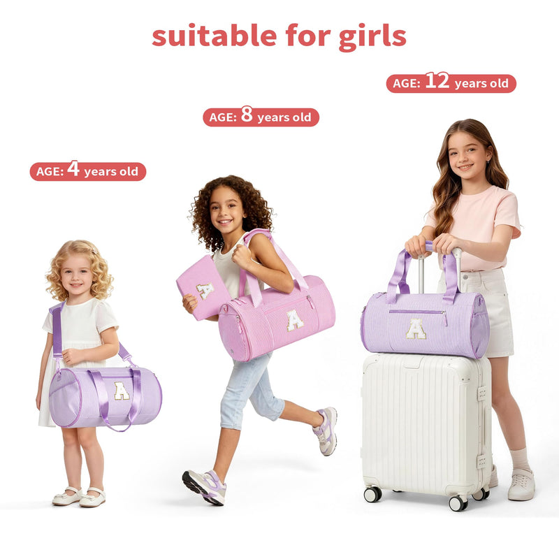 YOOLIFE Teen Girls Kids Birthday Gifts Initial Dance Bag Duffle Bag, Pink V | 6 7 8 9 10 11 12 Year Old Girl Birthday Gift, Gift for Daughter Sister, Gymnastics Overnight Weekender Cheer Bag for Girl Kid