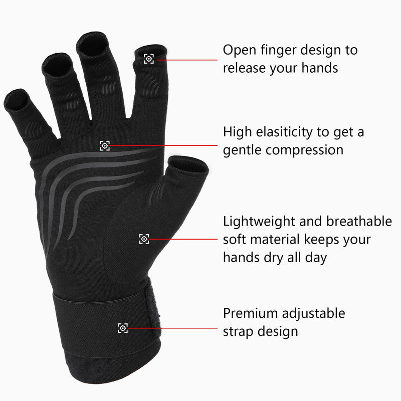 [Australia] - Duerer Arthritis Compression Gloves with Straps, Women Men for RSI, Carpal Tunnel, Rheumatoid, Tendonitis, Hand Pain, Hand Support. Fingerless Gloves for Computer Typing and Daily work (Black, S) Small (1 Pair) Black 