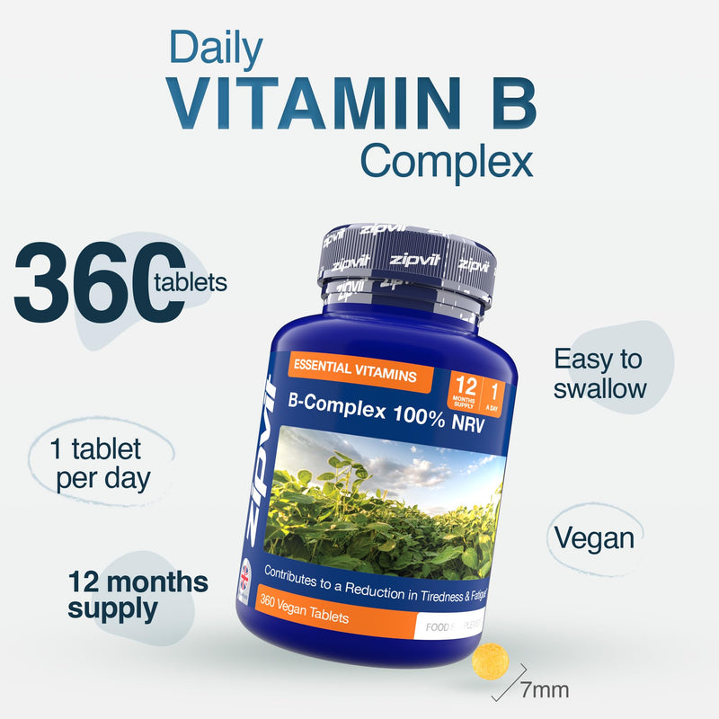 Zipvit Vitamin B Complex, 100% NRV of All 8 B Vitamins, 1 Year Supply, Supports Energy, Mental Performance & Immunity 365 Tablets - Jar