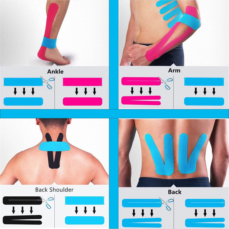 [Australia] - Kinesiology Tape Pro Sports (60 Precut Strips) Waterproof Breathable Athletic Elastic Muscles & Joints Pain Relief Knee Taping for Gym Fitness Running Tennis Swimming Football (Mix) 60 Strips Mix 