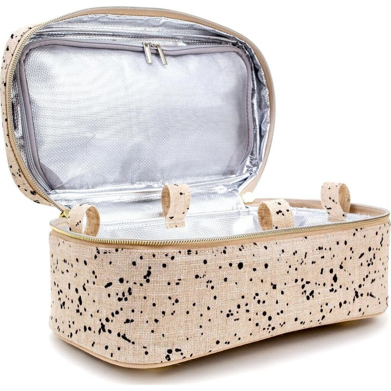 Beauty Poche - Cosmetic Bag & Makeup Organizer for Travel, Three-Tiered, Linen/Cotton Exterior, Removable Tray, Machine Washable - Ink Splatter