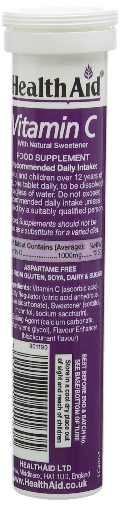 HealthAid Vitamin C Blackcurrant Flavour Vegetarian Effervescent 1000mg 20 Tablets, Pack of 3 20 count (Pack of 3)
