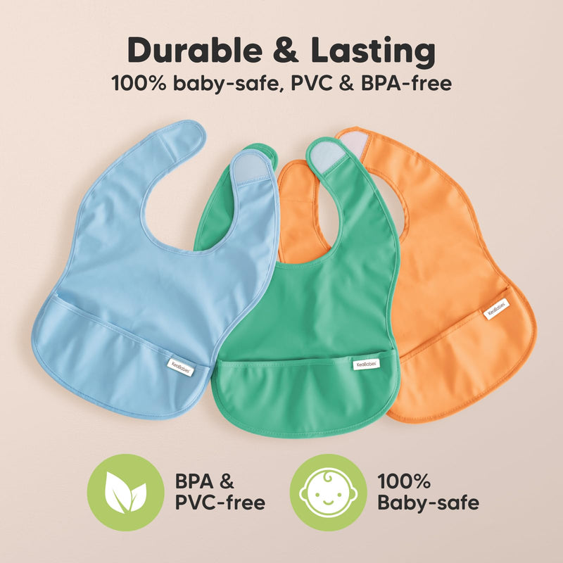 [Australia] - 3-Pack Waterproof Baby Bibs for Eating - Lightweight Baby Bib with Food Catcher, Mess Proof Toddler Bibs, Waterproof Bibs for Baby Boys, Baby Girls, Feeding Bibs, Drool Bibs, Baby Food Bibs (Basics) Basics 