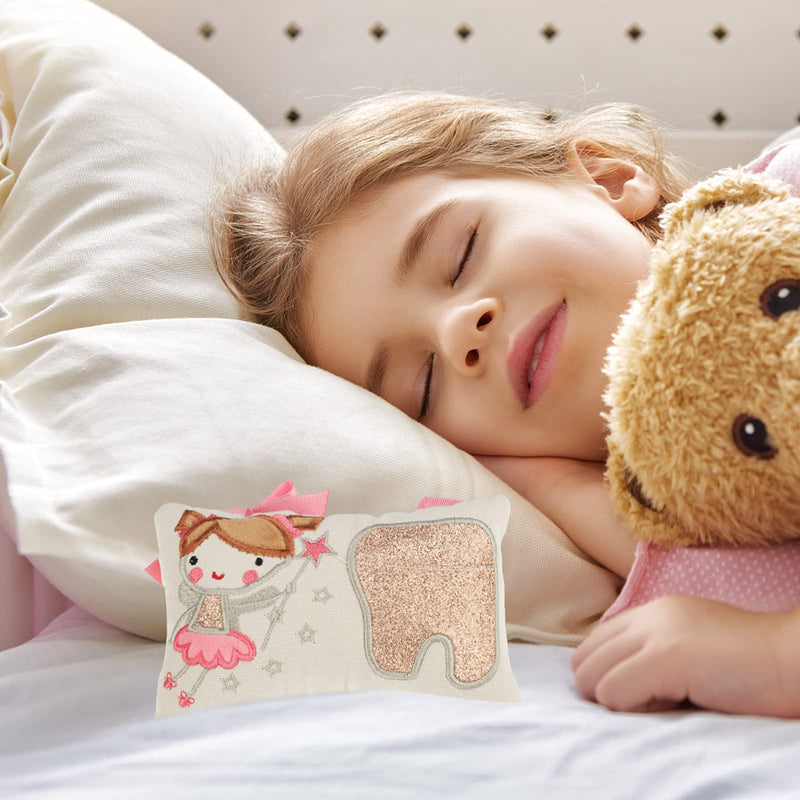 [Australia] - Qunclay Tooth Fairy Pillow with Pocket Kids Tooth Pillow Tooth Keepsake Pouch Tooth Fairy Gifts for Girl and Boy, 3.9 x 5.9 Inches (Sweet Style) 