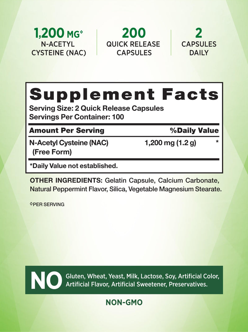 [Australia] - Nature's Truth NAC Supplement | N-Acetyl Cysteine | 1,200mg | 200 Capsules | Free Form Amino Acid | Non-GMO & Gluten Free Supplement 
