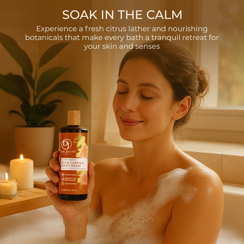 Dr. Jacobs Naturals Pure Castile Soap Liquid Body Wash, Orange & Ginger - Plant Based Soap Infused with Vitamin E & Aloe Vera to Moisturize Dry and Sensitive Skin - Made in The USA - 16 oz Orange-Ginger 16 Fl Oz (Pack of 1)
