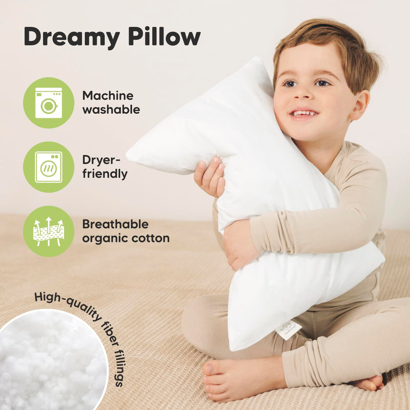 [Australia] - KeaBabies 2-Pack Toddler Pillow - Soft Organic Cotton Toddler Pillows for Sleeping, 13X18 Small Pillow for Kids,Kids Pillows for Sleeping,Kids Pillow for Travel,School, Nap,Age 2 to 5 (Soft White) Soft White 2-Pack, Standard 