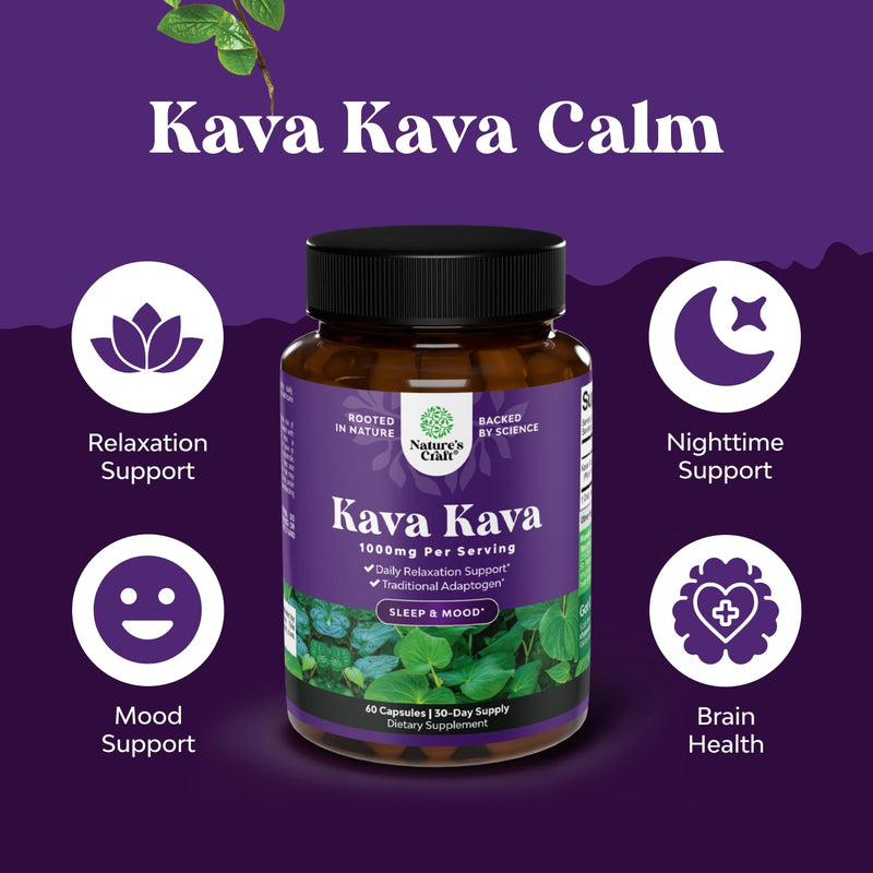 [Australia] - Kava Kava Root Extract Supplement 1000mg - Fast Acting Herbal Support with Kavalactones for Balanced Mood - Relax Calming Capsules for Stress Relief & Better Sleep - 30 Servings Capsule 60 Count (Pack of 1) 