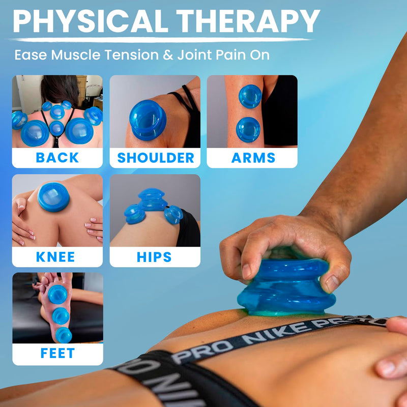 [Australia] - LURE Essentials Edge Cupping Therapy Set - Silicone Cupping Kit for Massage - 4 Cups for Cupping Therapy (Blue, 4 Piece Assortment) Blue 