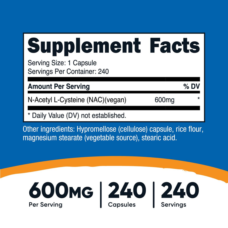 Nutricost N-Acetyl L-Cysteine (NAC) 600mg, 240 Vegetarian Capsules - Vegan, Non-GMO, Gluten Free