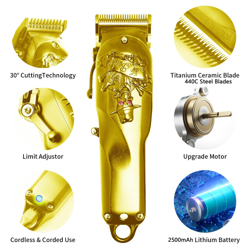 [Australia] - Hair Clippers for Men Professional - Cordless & Corded Barber Clipper for Home Hair Cutting Grooming Set, Rechargeable Mens Hair Clipper & Trimmer (Gold) Gold 