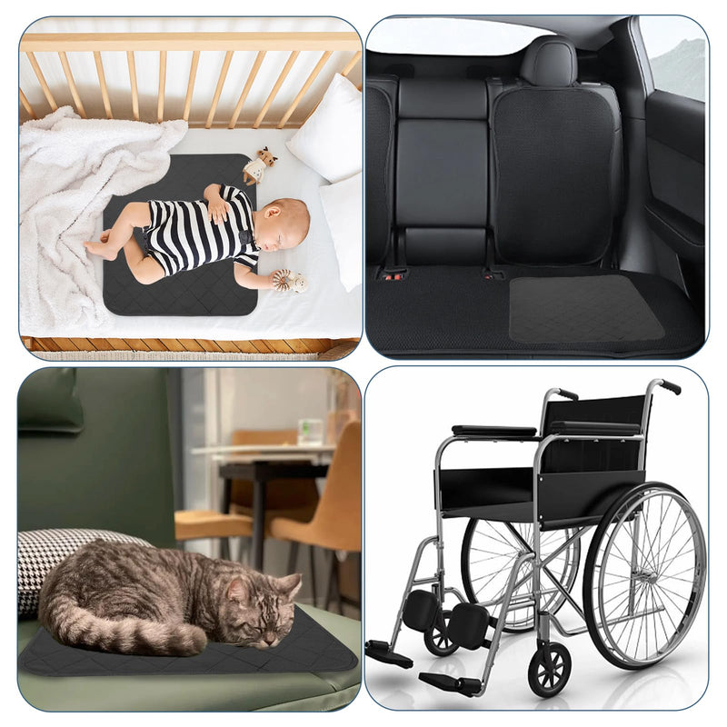 [Australia] - Waterproof Chair Pads for Incontinence, 4 Pack Reusable Seat Protector Pads 22" x 21", Non-Slip Absorbent Wheelchair Pad Covers, Washable Chair Pads for Adults, Kids & Pets - Black 