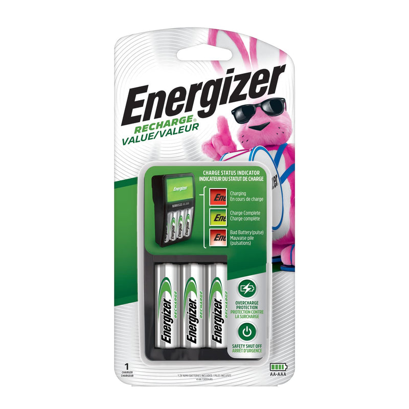 Energizer Rechargeable AA and AAA Battery Charger (Recharge Value) with 4 AA NiMH Rechargeable Batteries 1 COUNT