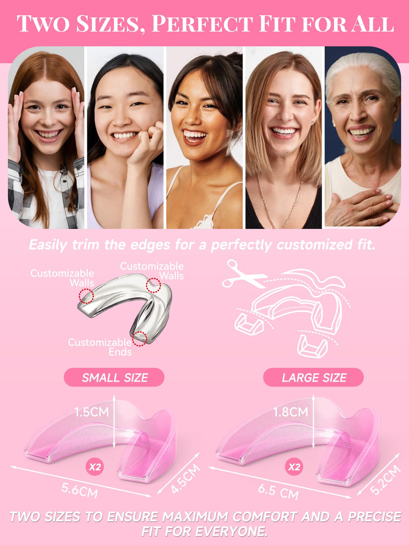 [Australia] - 4 Pack Pink Night Guards for Teeth Grinding and Clenching, Women Teeth Grinding Mouth Guard for Sleep with 2 Mirror Cases, Moldable Mouthguard for Women, Adults, Bruxism Relief 