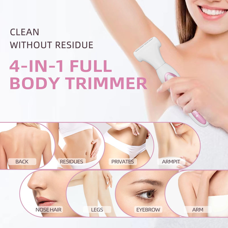 Upgraded Electric Razor for Women with LED Power Display, 4-in1 Bikini Trimmer & Facial Hair Remover, Painless Wet&Dry Shaver for Pubic Area, Armpits, Legs, Fast USB-C Charging, Gift for Women Pink