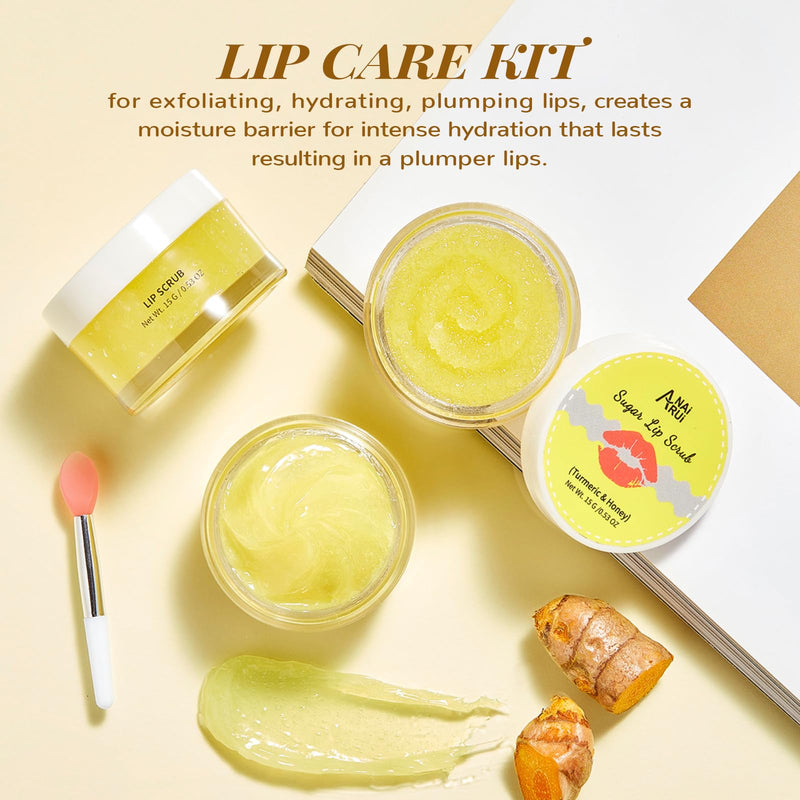 [Australia] - ANAI RUI Lip Care Kit - Lip Sugar Scrub Set, Lip Sleeping Mask & Lip Exfoliator Scrub - Overnight Lip Skin Treatment - Scrub & Moisturizer for Dry Chapped Cracked Peel Lips (Turmeric+Honey) 