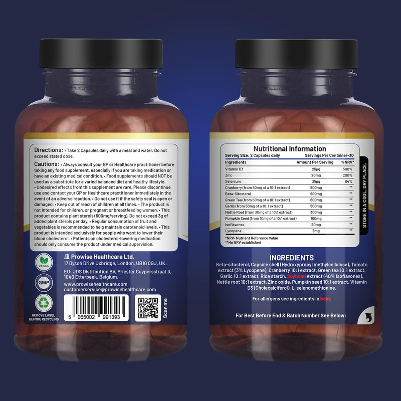 Advanced Prostwell Plus 60 Vegan Capsules Added Beta Sitosterol, Pumpkin Seed, Nettle Root, Lycopene and 7 Other Ingredients - Prostate Supplements for Men - Men Health Supplements by Prowise