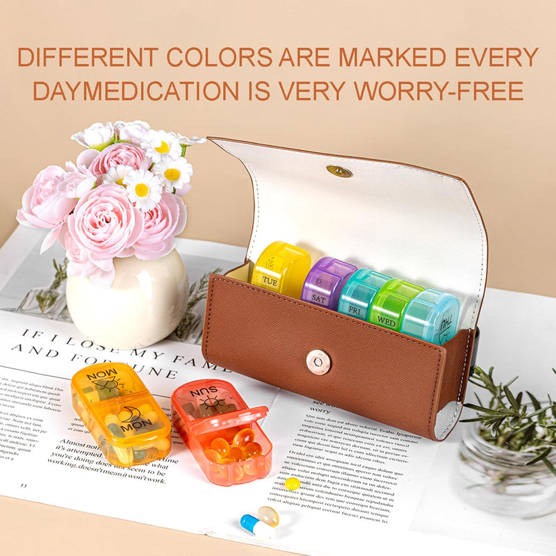 Weekly 2 Times A Day Pill Organizer for Travel 7 Day Am and Pm Portable Pill Box with Delicate Storage Bag for Pills,Vitamins,Fish Oils, Rainbow Compartments, Portable Travel Medication Container