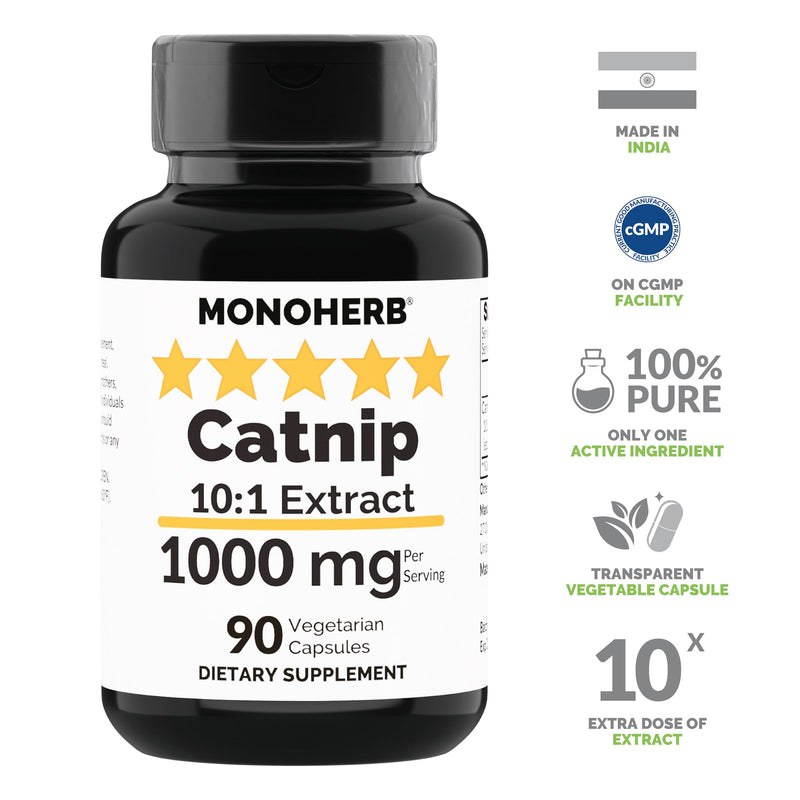 Catnip Extract 1000 mg - 90 Vegetarian Capsules - PawsPlanet Australia