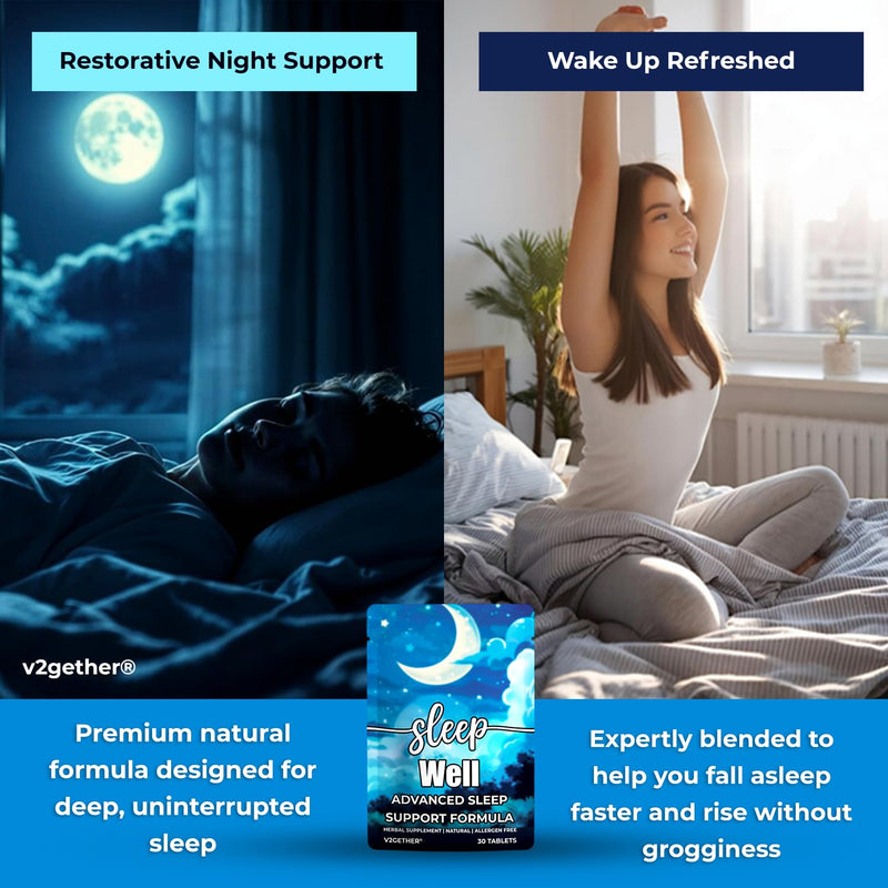 Sleep Well Advanced Sleep Support Formula – Natural Nighttime Sleep Aid Supplement for Deep Restful Sleep & Relaxation, Non-Habit Forming Sleep Support Tablets for Adults (30 Tablets) 30 Tablets