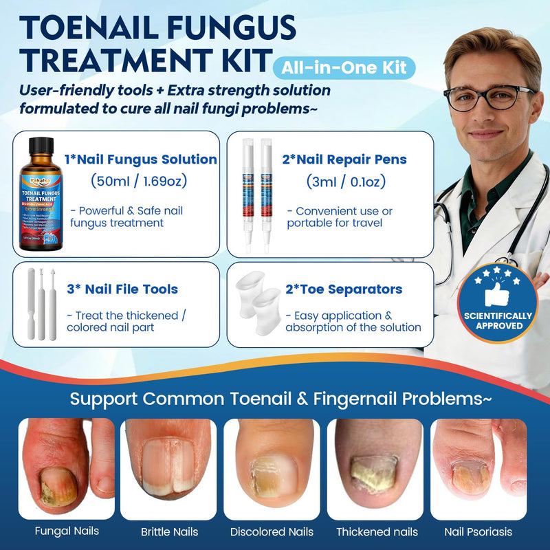 Toenail Fungus Treatment Extra Strength, Nail Fungus Treatment for Thick, Discolored Fungi Nails - 25% Undecylenic Acid All-in-One Kit with 30ML Fungi Nail Solution, 2 Nail Repair Pens