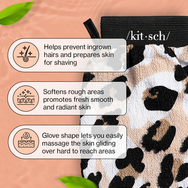 Kitsch Deep Exfoliating Glove, Eco Friendly Exfoliating Body Scrubber, Dead Skin Remover & Body Scrubber Exfoliator, Body Scrub Mitt for Skin Cell Renewal, Body Exfoliating Gloves for Shower, Leopard 1 Count (Pack of 1)