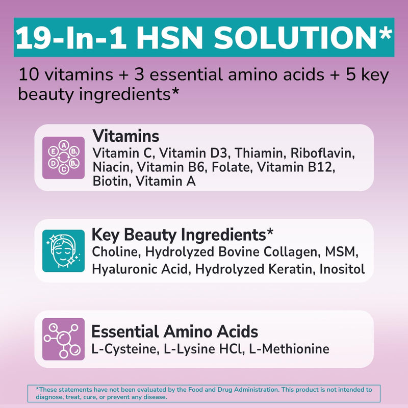 Vitalibre Biotin 10000mcg, Vitamin B7, Hydrolyzed Keratin, Hyaluronic Acid, Collagen, Amino Acids, MSM, Vitamins A, C, D3, B Complex, Hair, Nail, Skin, for Men and Women, 30 Caps 30 Count (Pack of 1)