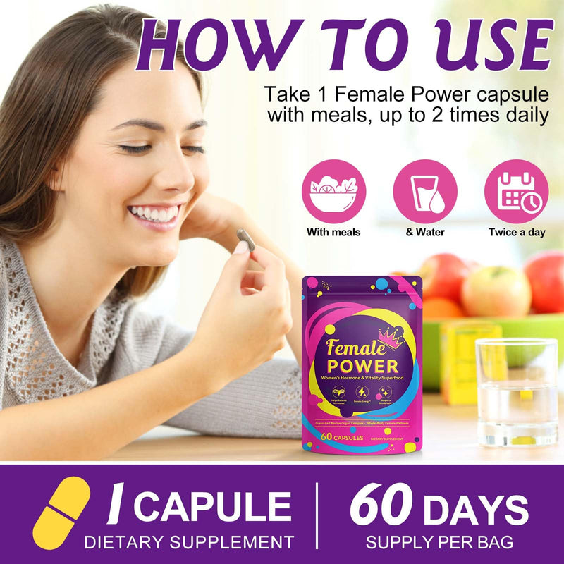 Beef Organ Complex Supplement for Women Hormones Balance, Ovarian Support, Menstrual Cycle, Supports Energy, Mood & Sleep Support, Skin & Nails Health, 60 Capsules
