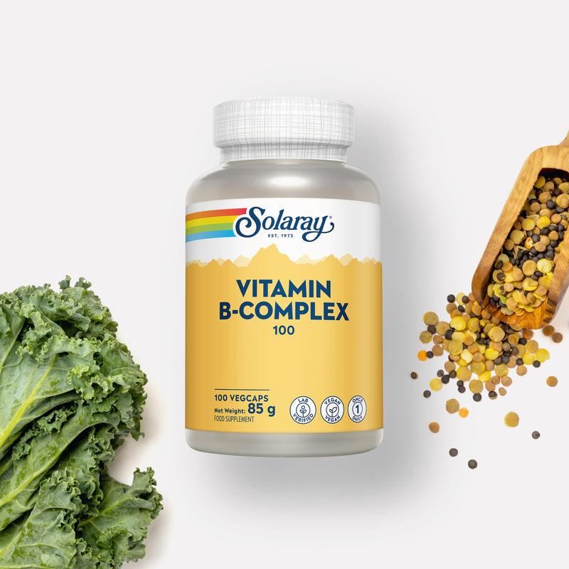 Solaray Vitamin B Complex "100" Super Strength - 100 Vegan Capsules - 3+ Month Supply - High Potency Vitamin B1, B2, B3, B5, B6, B7, B9 & B12 - Lab Verified