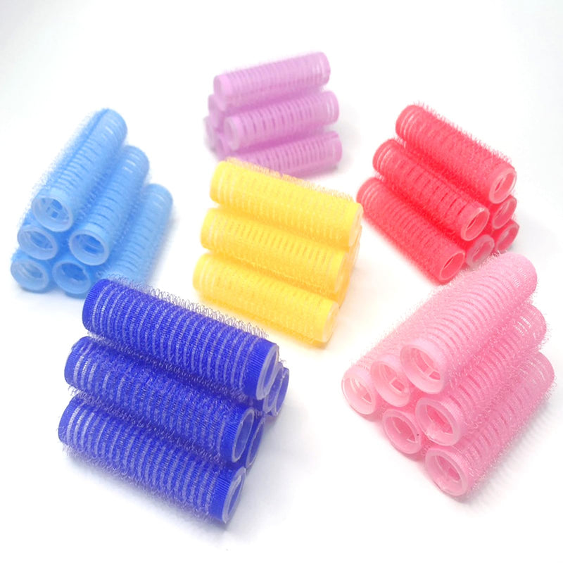24PCS Self Grip Heatless Rollers Set - Pro Salon Hairdressing Tools for DIY Curly Hairstyles on Medium and Short Hair (0.8in, Yellow), with Rat Tail Comb