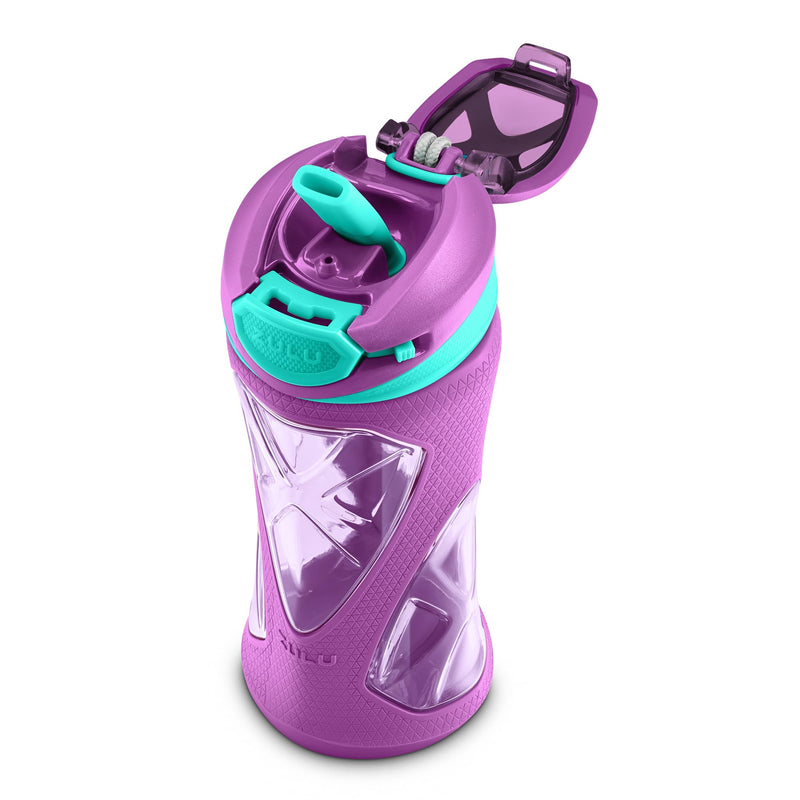 [Australia] - ZULU Torque 16oz Plastic Kids Water Bottle with Silicone Sleeve and Leak Purple Single 