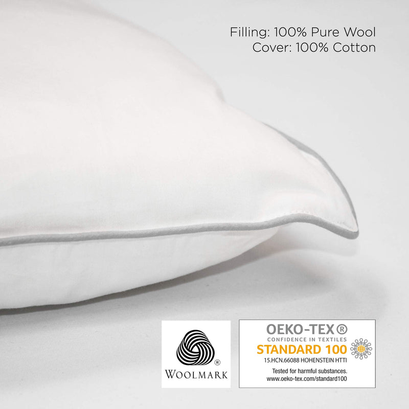 [Australia] - Woolino Toddler Pillow, Premium Breathable 100% Wool Fill & Cotton Cover Toddler Sleeping Pillow, Small Kids Travel Size, 14x19 