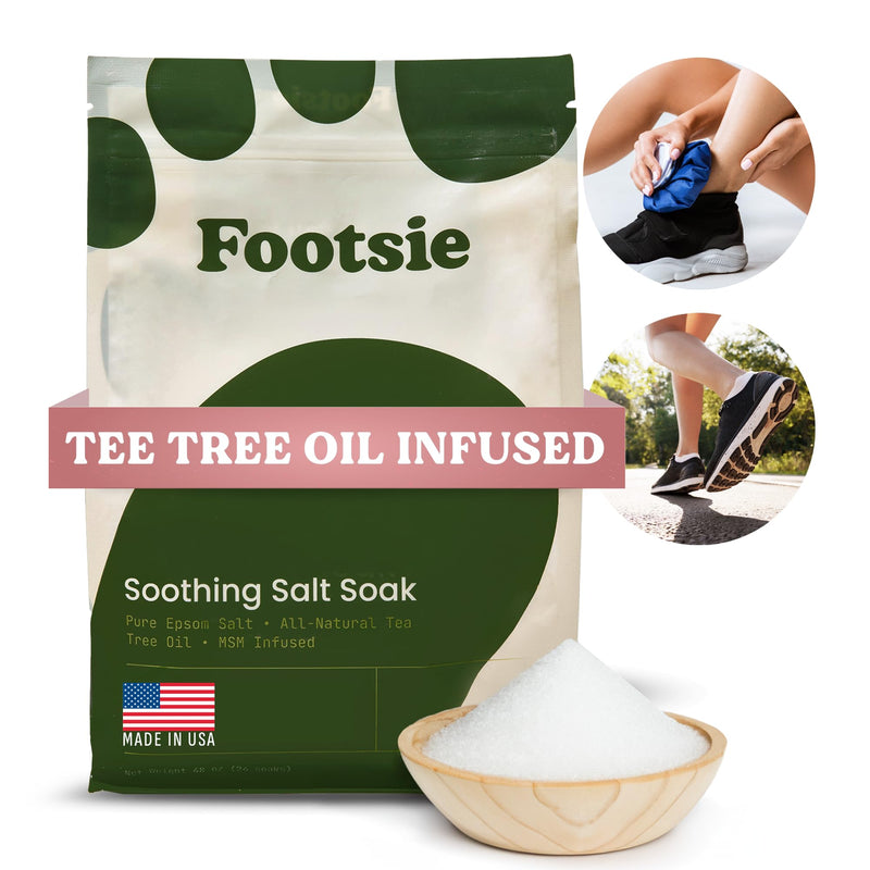 [Australia] - Footsie Soothing Tea Tree Oil Epsom Salt Soak - for Calluses, Aches & Pain, Athlete's Foot - Made in USA - Soothes Cracked Heels, Flaky Skin - 100% Organic, Pedicure Spa Salt - 48 Ounces 