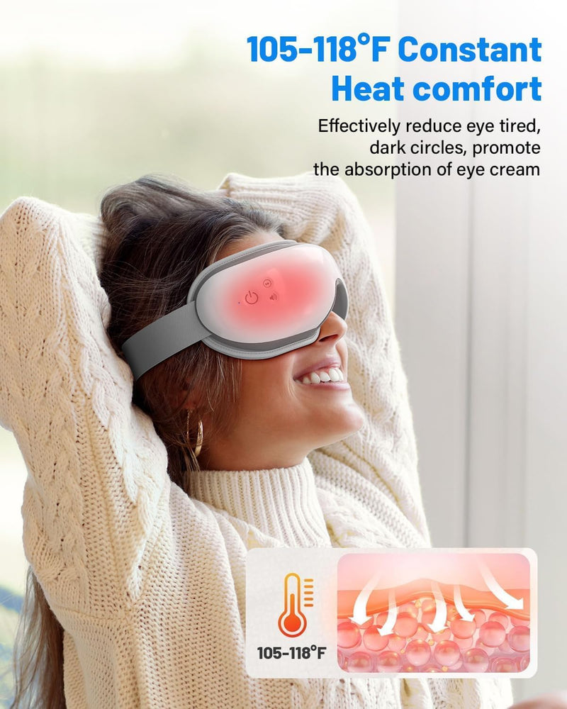 [Australia] - Morelax Eye Massager with Heat & Bluetooth Music, Birthday Gifts for Women, Reduce Eye Strain, Headache Relief and Improve Sleep, Eye Care Device for Migraine Without Display - White 