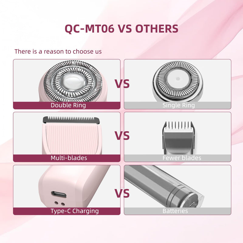 [Australia] - Trimmer for Women: 3 in 1 Gentle Painless Electric Razor for Women,120min Cordless Runtime,USB Charge Dock,IPX7 Waterproof Wet & Dry Use Portable Facial Razor with Ceramic Blade Travel Grooming Kit 