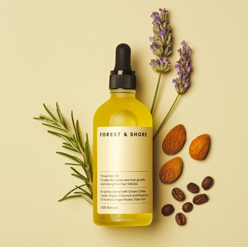 Forest & Shore Hair Growth Oil, 100% Natural, with Caffeine, Biotin, Castor , Argan & Rosemary, Effective Serum for Damaged Hair Thrive Hair Oil