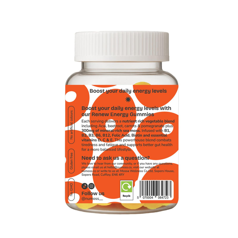 Multivitamin Gummies with Sea Moss for Women + Men by Numoss. Sea Moss 300mg, Green Vegetables Blend 75mg & 15+ Minerals & Vitamins Like Folic Acid, B12, B6, Vitamin D, E & C & Zinc - 60 Gummies Multivitamin Gummies