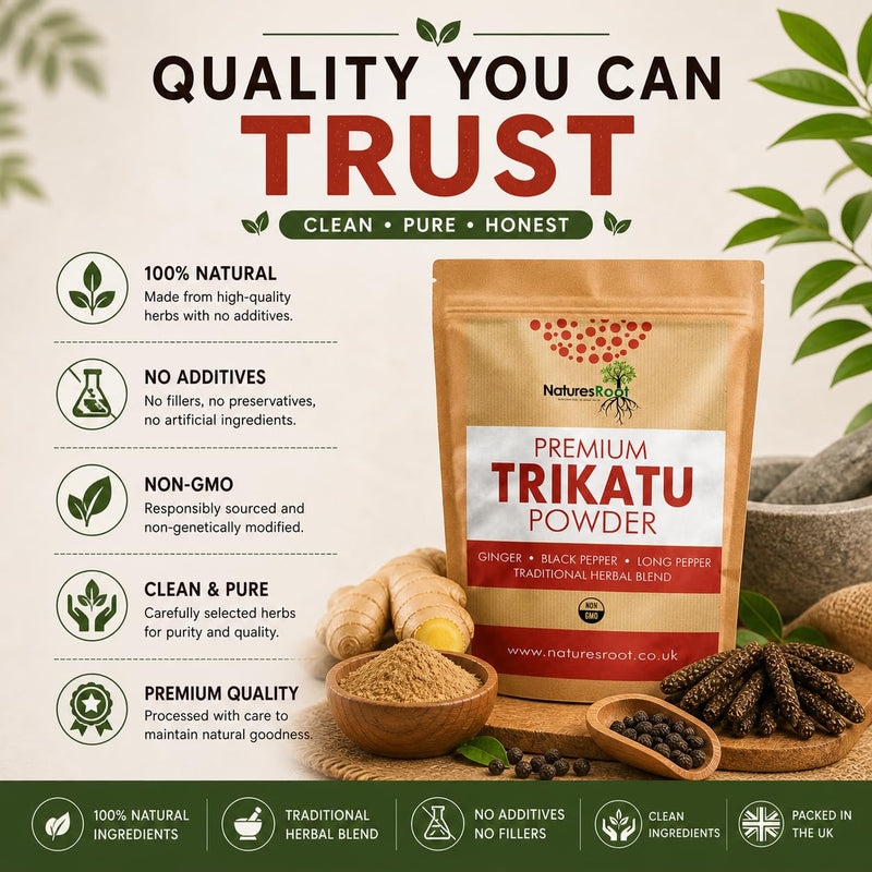 Nature’s Root Organic Trikatu Powder 500g – Traditional Ayurvedic Herbal Blend – Ginger, Black Pepper & Long Pepper – Fine Powder for Daily Wellness Routines