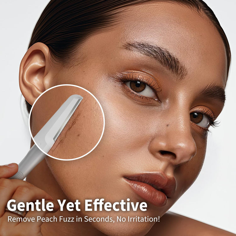 Dermaplane Razor for Women Face, Precision Face Razors for Women, Dermaplaning Tool, Gentle Exfoliation, Perfectly Shape Brows, Reusable Metal Handle with 8 Microblades,Gray Gray with 8 Refills