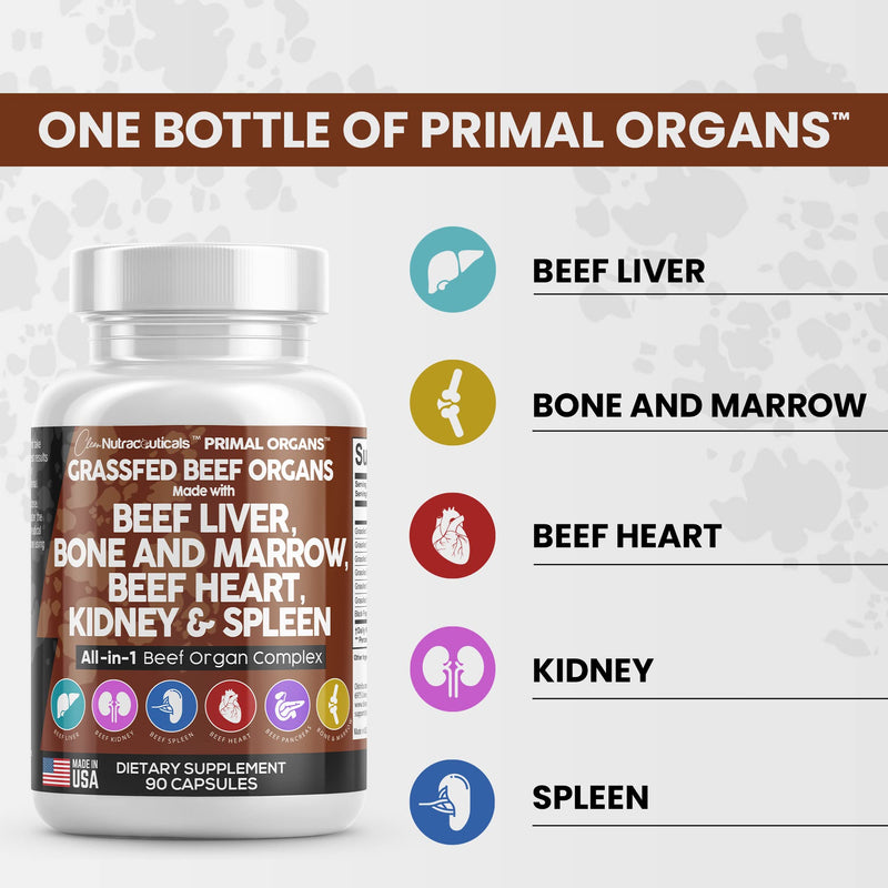 [Australia] - Clean Nutraceuticals Grass Fed Beef Liver Capsules 3000mg - Premium Quality Supplement Packed with Desiccated, Beef Heart, Beef Spleen, Beef Pancreas Plus Bone & Marrow Dao Enzyme Pills - USA Made 