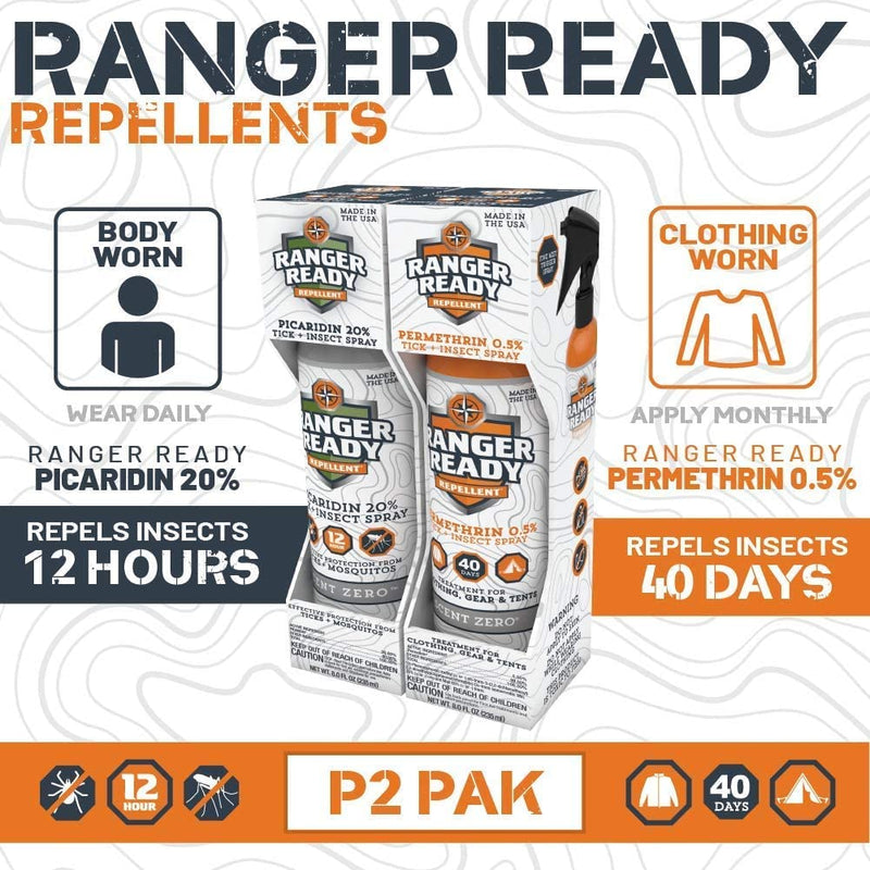 [Australia] - Ranger Ready Repellents P2Pak Permethrin + Picaridin Tick & Insect Repellent, Scent Zero, 8 Fl Oz. (Pack of 2) 8 Fl Oz (Pack of 2) 
