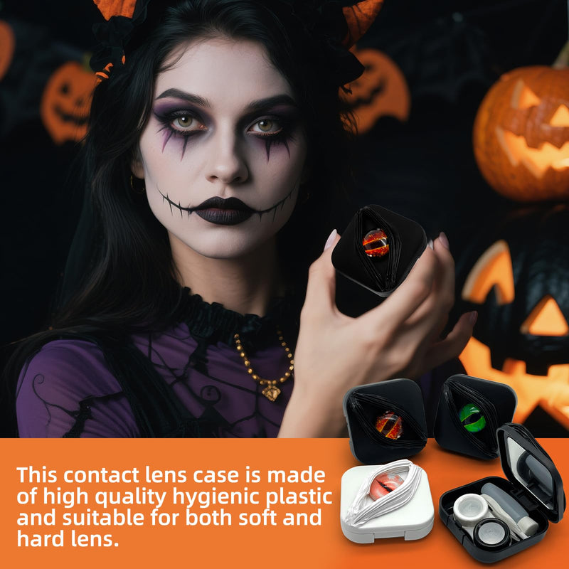 [Australia] - Contact Lens Cases (Empty) Spooky & Stylish Halloween Style Contact Lens Storage Holder Leakproof Daily Contact Case Halloween Dragon Eye Contact Lens Case Set Red 