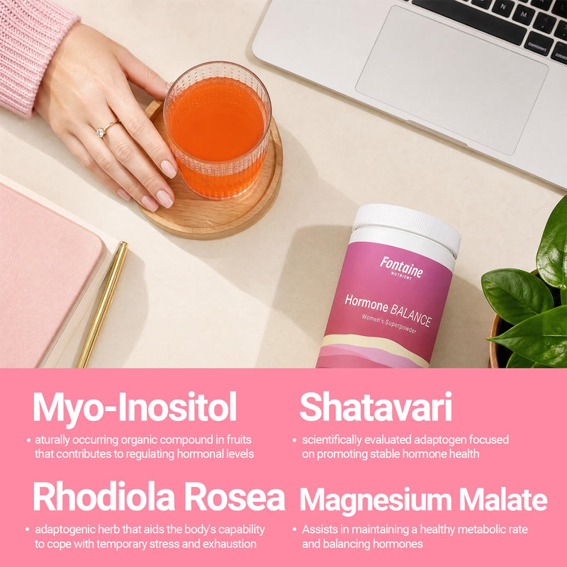 Superbalance Hormonal Support Drink Mix, Myo-Inositol Hormone Balance Supplement for Women, SRI-81 Shatavari, Myo-Inositol, Rhodiola Rosea, Vitamin C, Magnesium, Theobromine, 30 Servings,180g