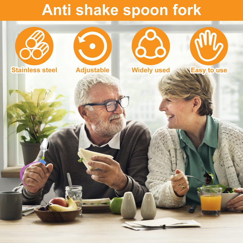 Adaptive Utensils Spoons Forks Set with Adjustable Silicone Strap and Nonslip Handle 360° Rotatable Adaptive Eating Utensils Easy Grip Cutlery for Elderly Disabled Arthritis Parkinson Disease