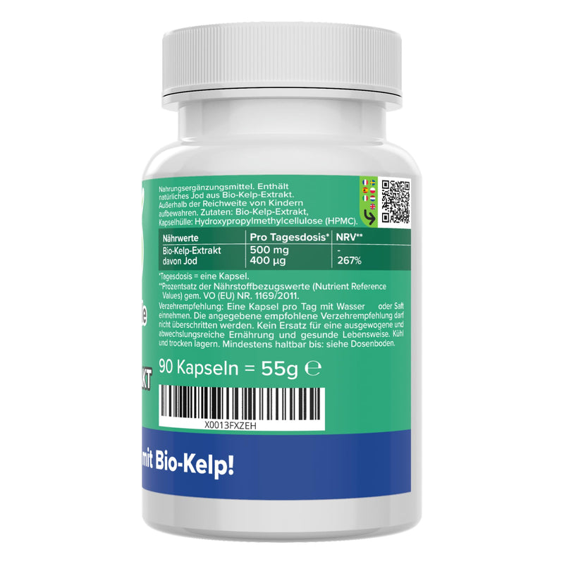 [Australia] - Iodine capsules made from organic kelp - high dose with 400 µg - quality from Germany - natural iodine from organic kelp algae extract - without additives - vegan - laboratory tested - from brown algae - Vitamineule® 